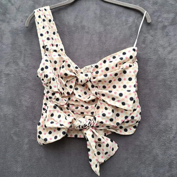 Anthropologie MAEVE Bow-Tie One Shoulder Top Sz 8 Cream Pink Black Boho Zip NWT - Picture 2 of 11